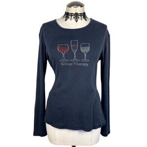 Vtg Y2k 90's Bedazzled Mcbling Grunge Wino Funny Gray Long Sleeve Sweater Sz XL